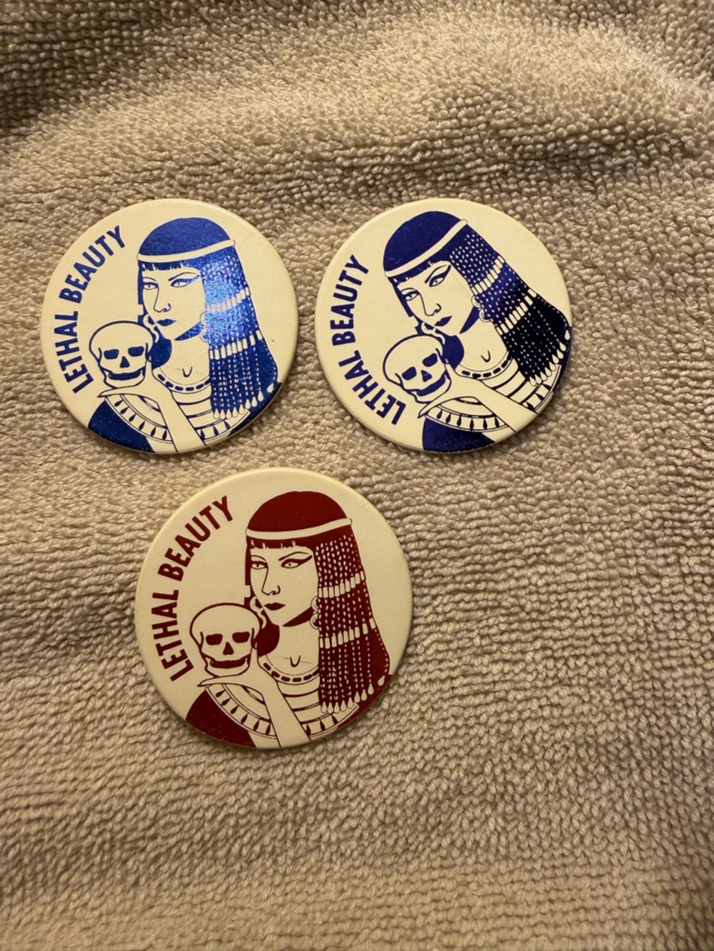 Vintage POGS Cleopatra art Set - Blue & Maroon set of 3. Cardboard.